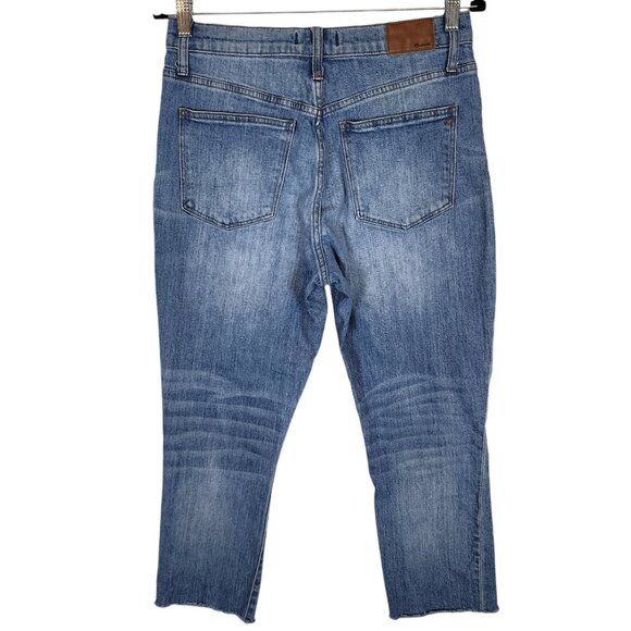 Madewell The High Rise Slim Crop Boyjean Distressed Denim Raw Hem Jeans sz 28 - Picture 3 of 11